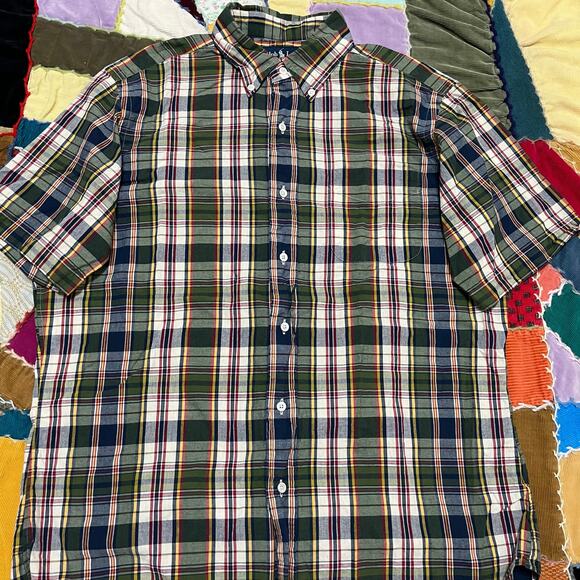 Polo Ralph Lauren Earthish Tone Plaid Short Sleeve Button Up Large - Picture 1 of 5